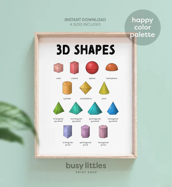 Rainbow 3D Shapes Poster, Classroom Teacher Decor