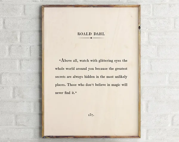 Roald Dahl Quote Print, Vintage Book Page Poster