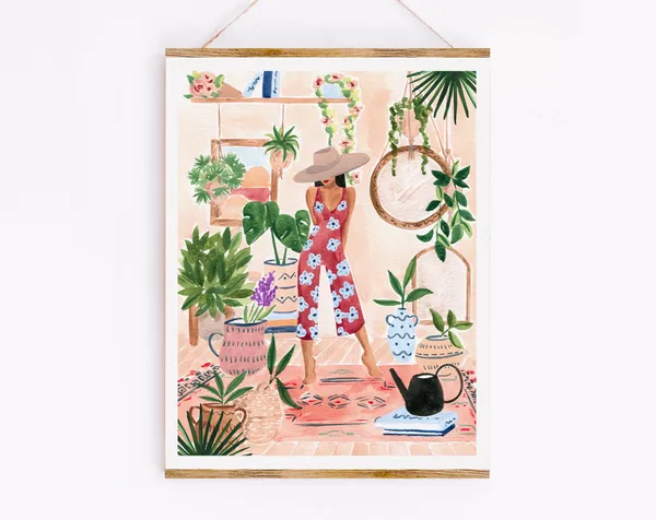 Plant Lady Art Print, Moroccan Inspired Bohemian Decor