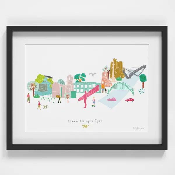Newcastle Upon Tyne Skyline Art Print, UK Travel Poster