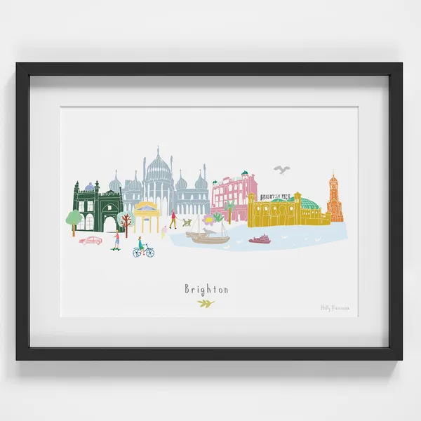 Skyline Cityscape Landmarks Travel Poster, Sussex Seaside