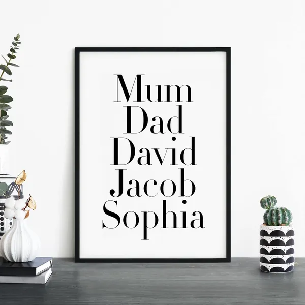 Custom Family Names Personalized Text Wall Art Print