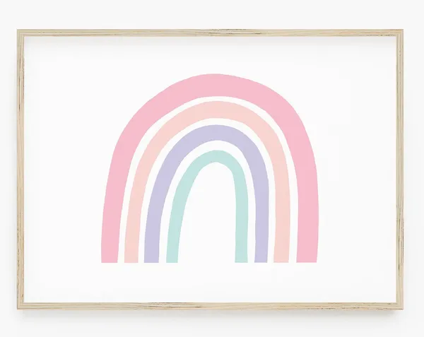 Girls Rainbow Nursery Decor, Pastel Rainbow Art Print