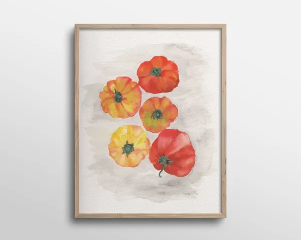 Heirloom Tomato Still Life Watercolor Art Print