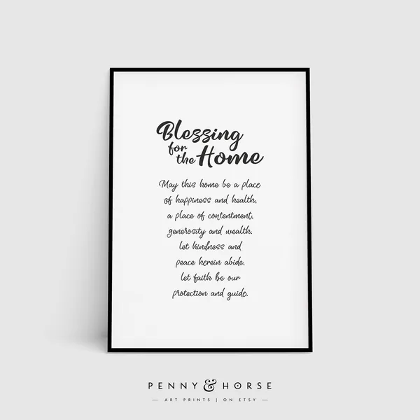 Bless Your Home Script Art Print, Modern Quote