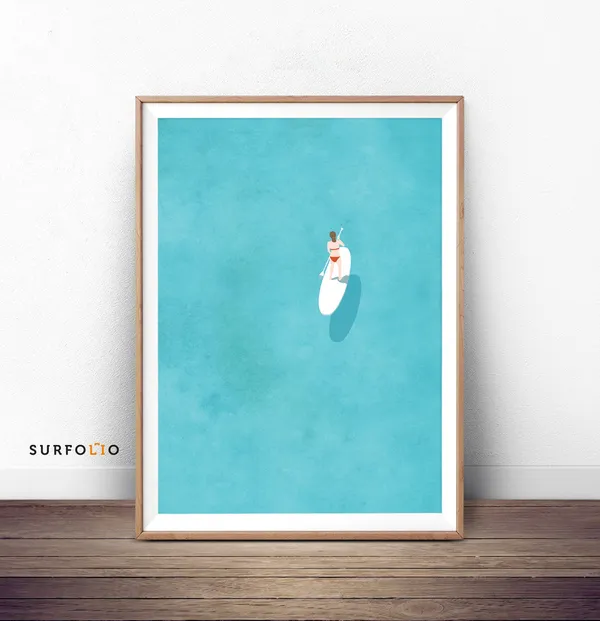Ocean Coastal Paddle Board Aerial View Travel Poster