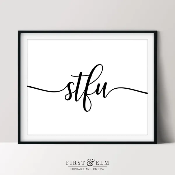 Stfu Funny Typography Poster, Rude Home Decor