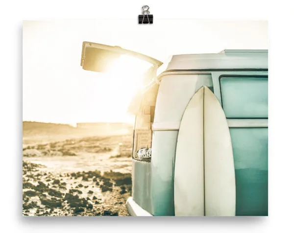 Beach Van At Dawn Retro Surf Van Art Print