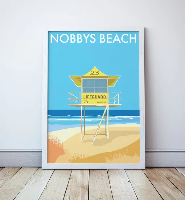 Nobbys Beach Gold Coast Vintage Travel Poster
