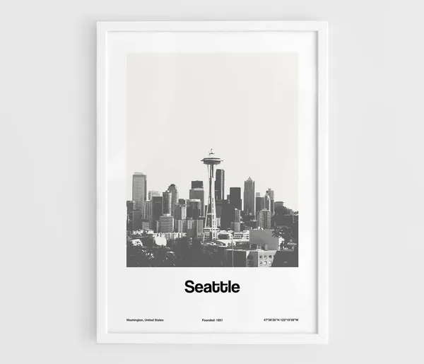 Seattle Washington Minimalist Skyline Travel Poster