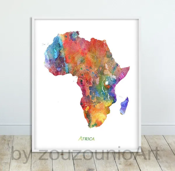 Africa Map Watercolor Poster, Travel Wall Art