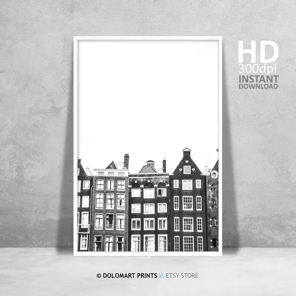 Amsterdam Architecture Travel Poster, Black And White