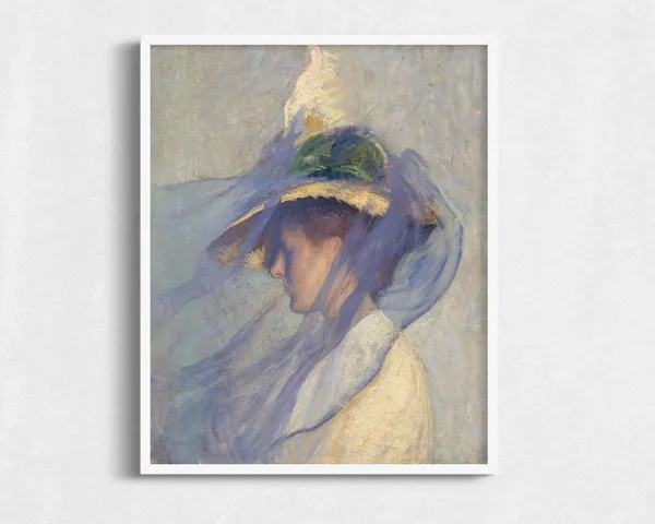 Vintage Portrait of Woman in Blue Veil Art Print