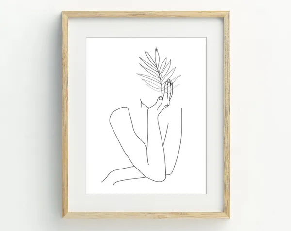 Woman Line Art Abstract Black and White Art Print