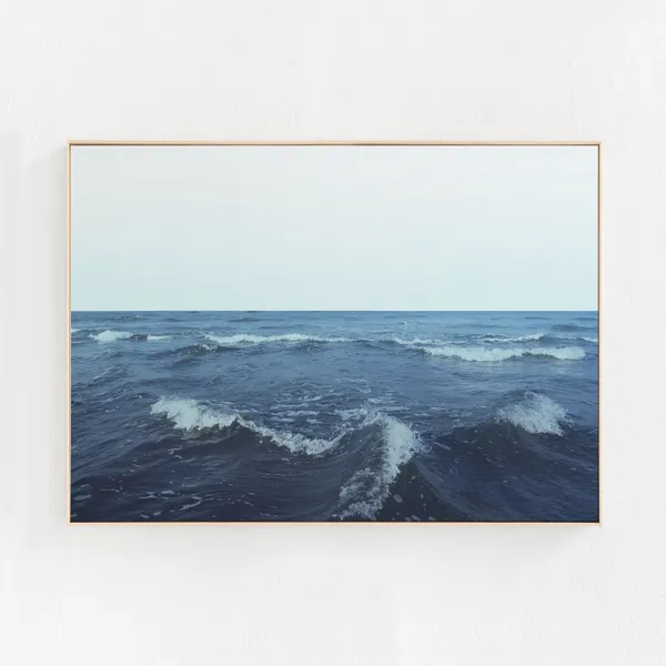 Minimalist Ocean Waves Art Print, Blue Wall Art