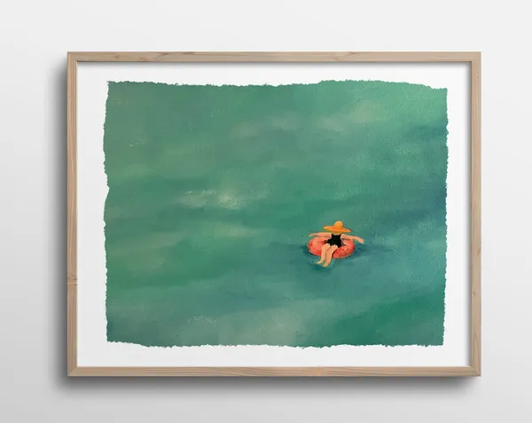 Floating In The Ocean Acrylic Painting Art Print