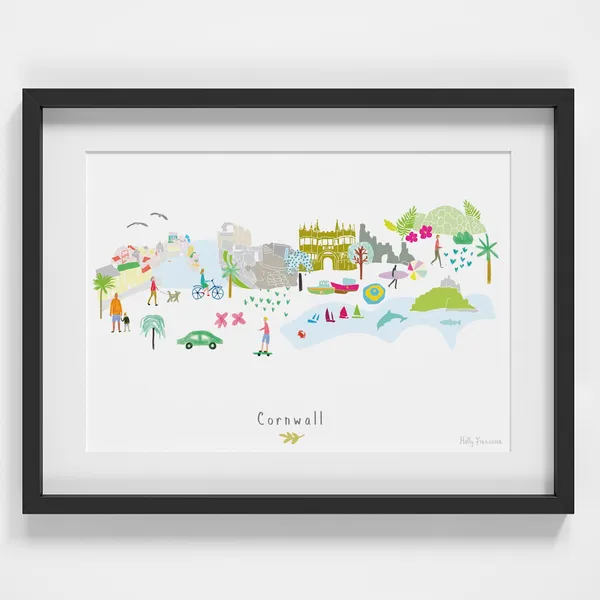 Cornwall Skyline Art Print, Cornish Coast Travel Poster