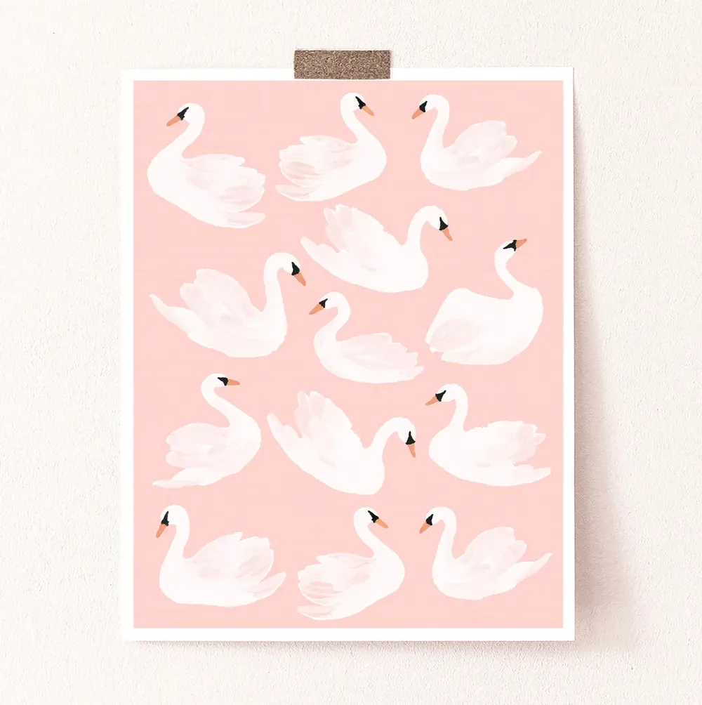 Swans Minimalist Pink Animal Art Print - Image 3