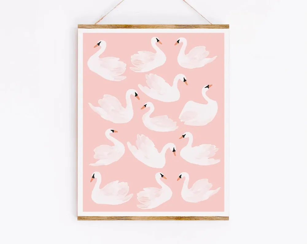 Swans Minimalist Pink Animal Art Print