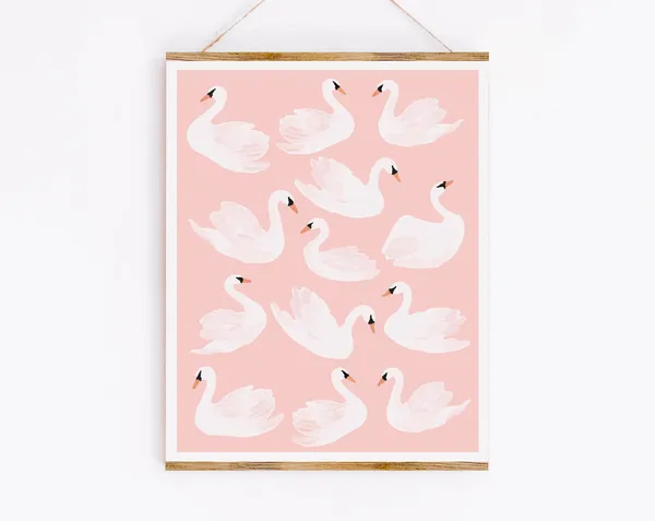 Swans Minimalist Pink Animal Art Print