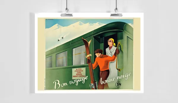 Bon Voyage Good Snow Switzerland Vintage Travel Poster