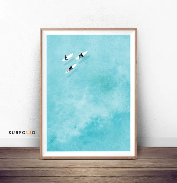 Aerial Surf View Art Print, Ocean Waves Sunrise