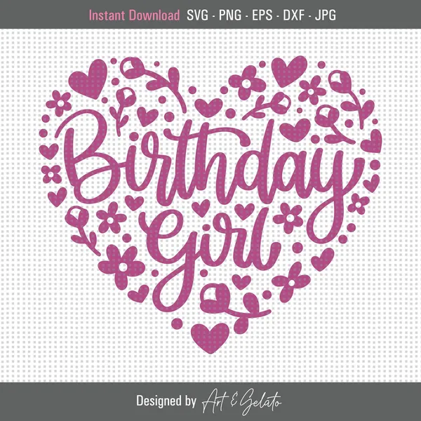 Birthday Girl Floral Heart, Birthday Celebration Art Print