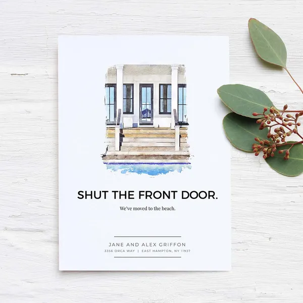 Custom House Portrait Moving Announcement, Watercolor