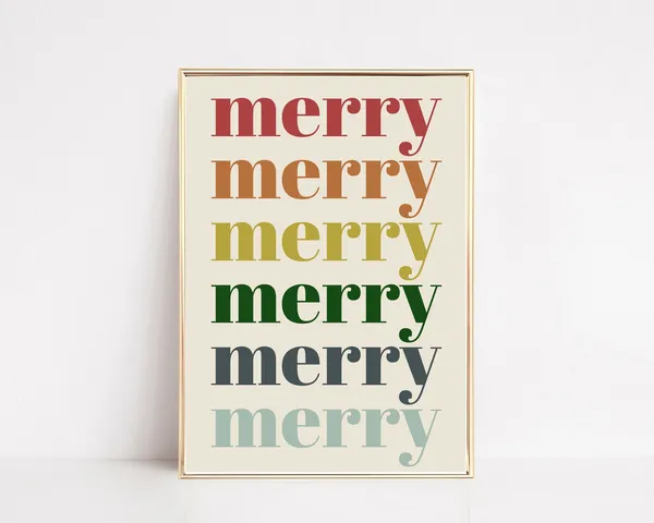 Merry Merry Merry Colorful Christmas Art Print
