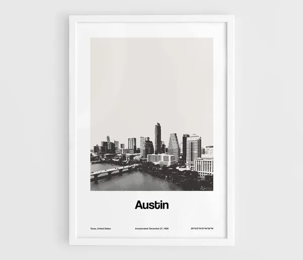 Austin Skyline Minimalist Art Print, Texas City