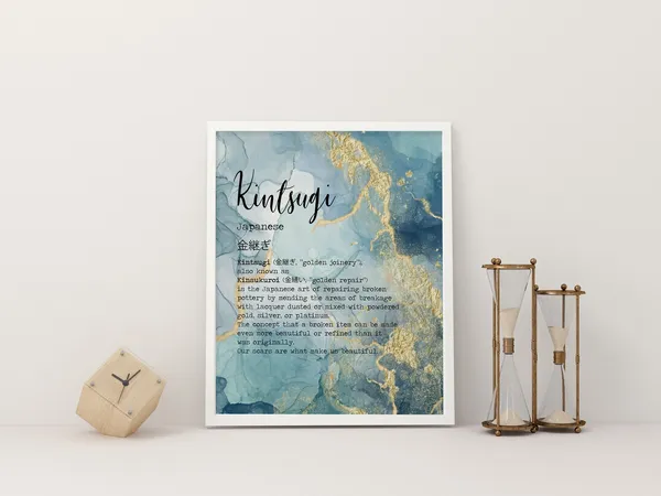 Kintsugi Dictionary Definition Print, Japanese Typography