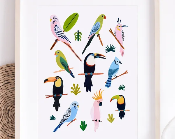 Tropical Bird Wall Art, Nursery Decor Art Print