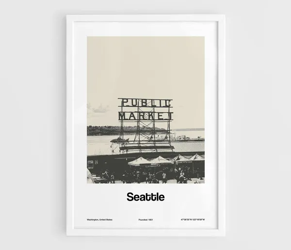 Seattle Black White Photo Decor, Custom City Print
