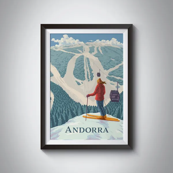 Andorra Vintage Ski Resort Poster, Pyrenees Travel Poster
