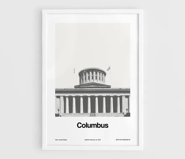 Columbus Ohio Minimalist Travel Poster, Ohio Statehouse