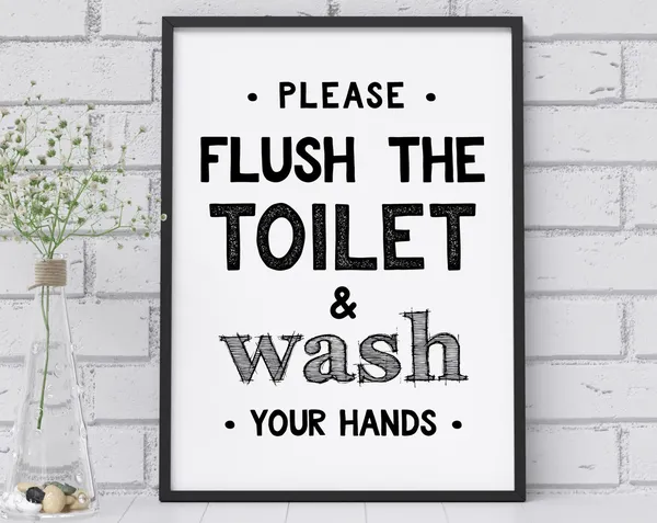 Flush Toilet Sign Bathroom Wall Art Print, Washroom