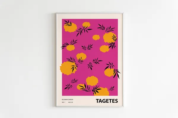 Tagetes 03 Colorful Flower Illustration, Abstract Botanical Print