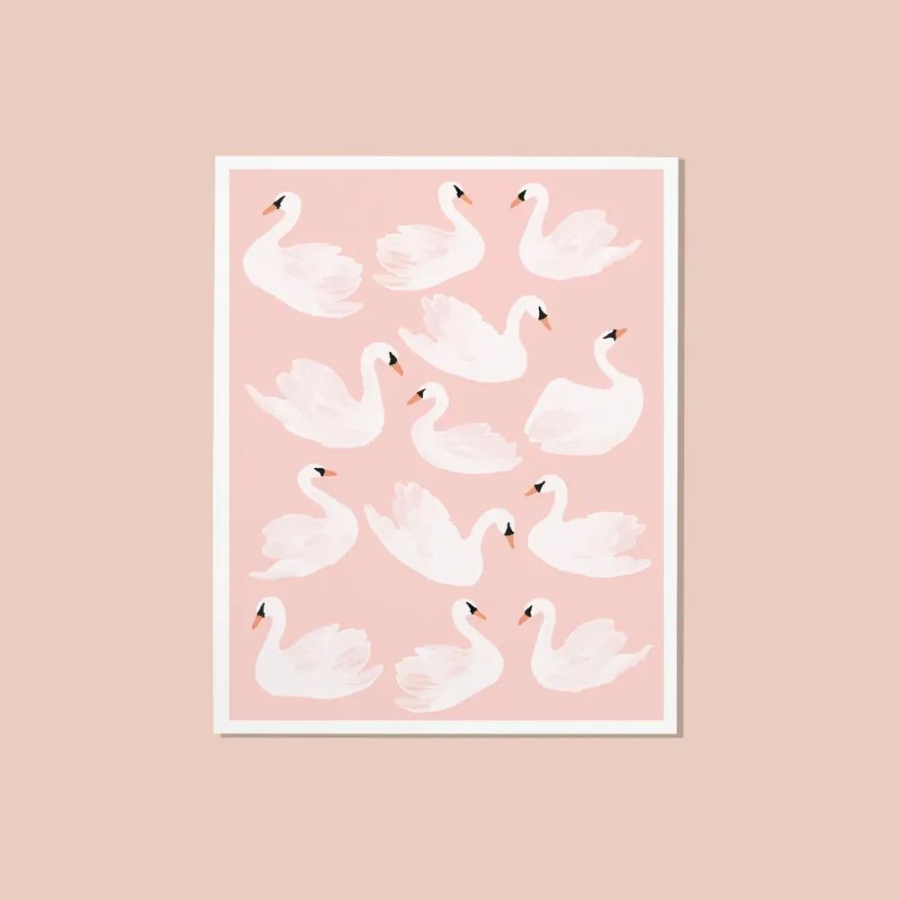 Swans Minimalist Pink Animal Art Print - Image 4