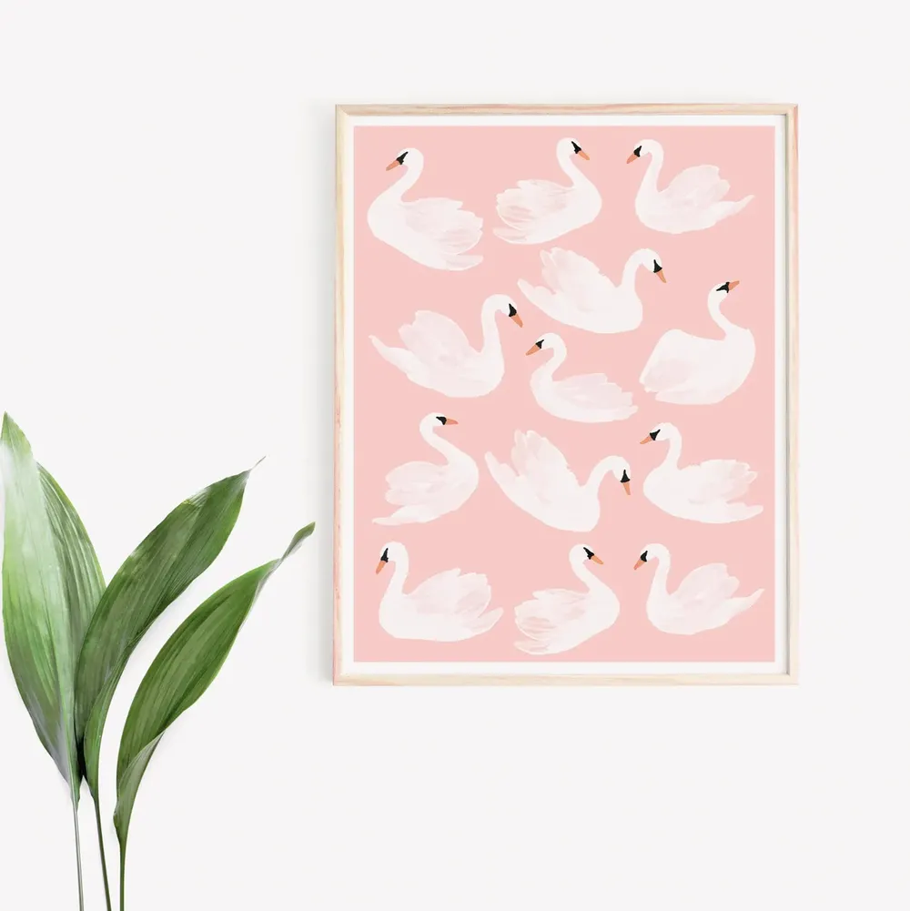 Swans Minimalist Pink Animal Art Print - Image 2