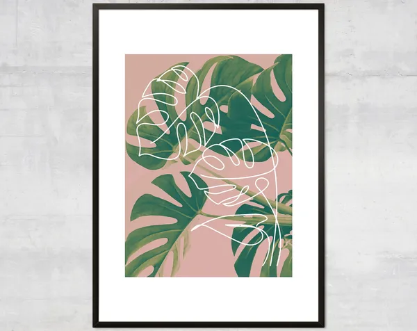 Monstera Leaf Print, Minimalist Tropical Boho Art Print