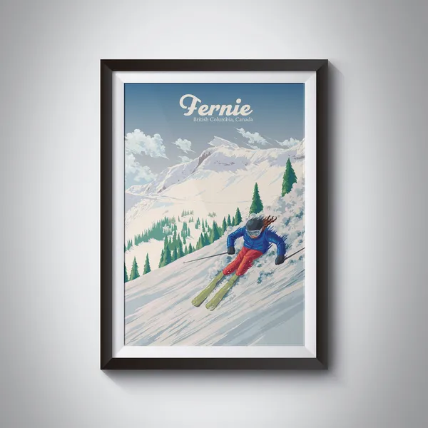 Fernie Ski Resort Vintage Travel Poster, British Columbia