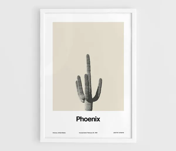 Phoenix Arizona Minimalist Travel Poster, Saguaro Cactus