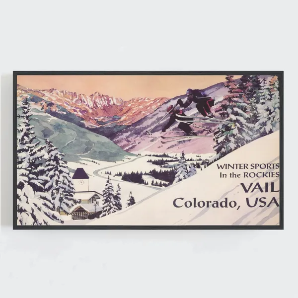 Vail Colorado Winter Vintage Ski Travel Poster