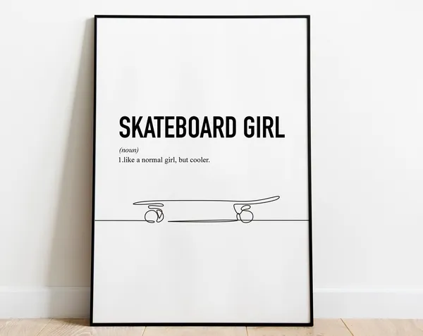 Skateboard Girl Art Print, Teen Bedroom Decor