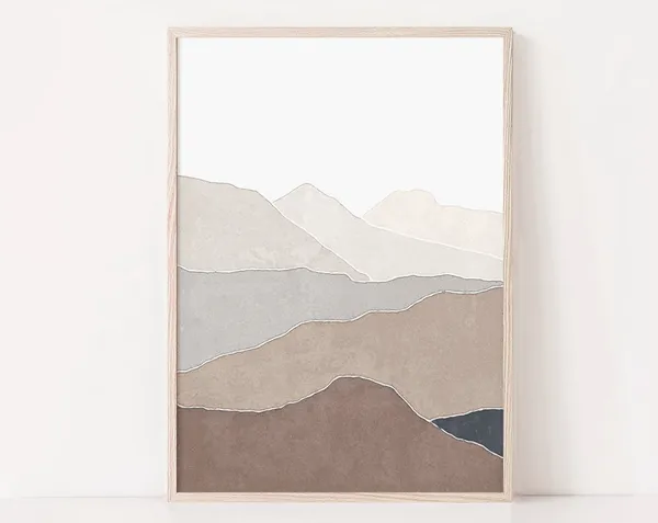 Brown Beige Mountain Art Print, Neutral Boho Decor