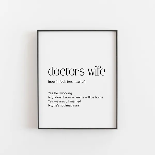 Doctors Wife Gift Definition, Office Decor Quote Art Print