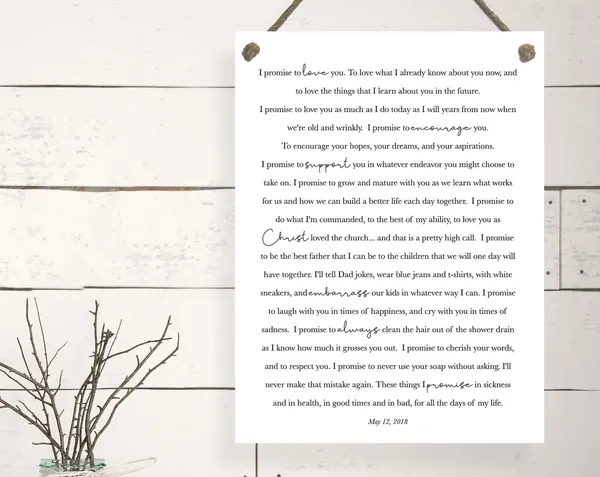 Wedding Vows Script, Anniversary Gift Wall Art