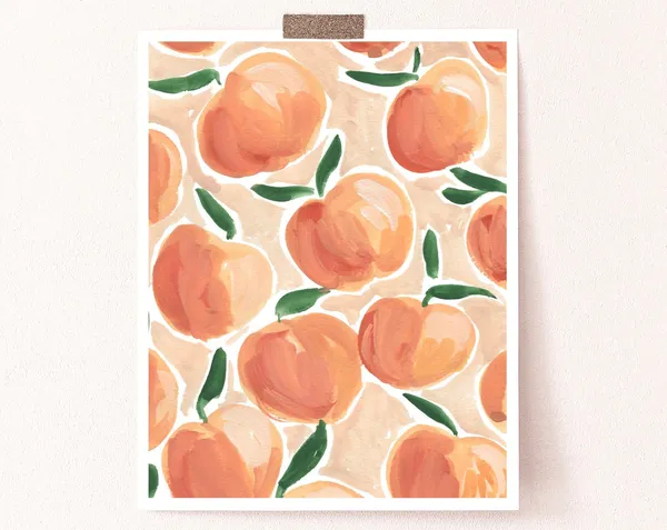 Pretty Peaches Watercolor Fruit Painting, Kitchen