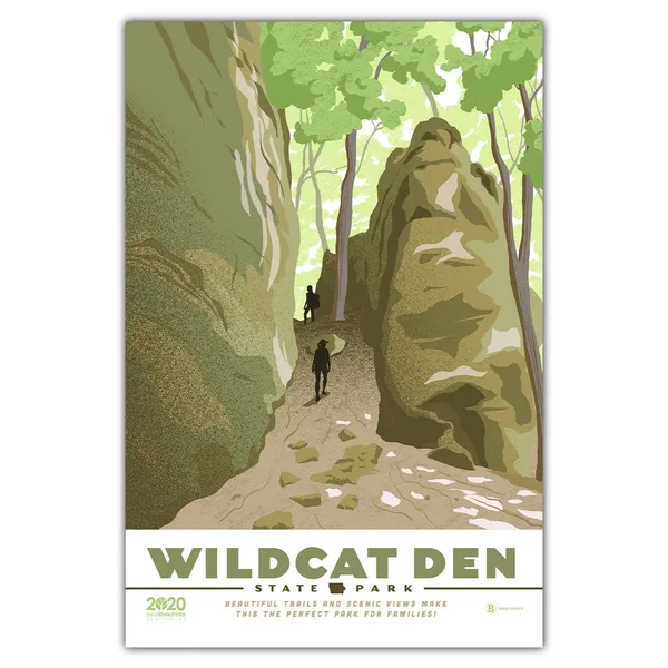 Wildcat Den State Park Travel Poster, Rustic Landmark