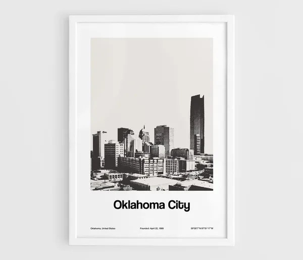 Oklahoma City Skyline, Minimalist City Poster Print